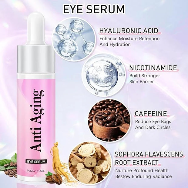 Caffeine Eye Serum Cream Kit for Dark Circles Under Eye Treatment Anti Aging For Puffiness Bags And Wrinkles 2 Fl Oz - Pro...