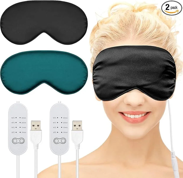 2 Pieces Silk Heated Eye Mask for Dry Eyes USB Steam Warm Compress for Puffy Eyes Adjustable Temp Sleep Eye Mask for Dry E...
