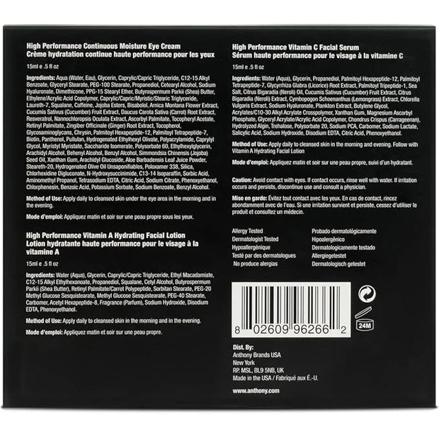 Anthony High-Performance Trio Kit – Eye Cream (0.5 Fl Oz), Vitamin C Facial Serum (0.5 Fl Oz), and Vitamin A Hydrating Fac...