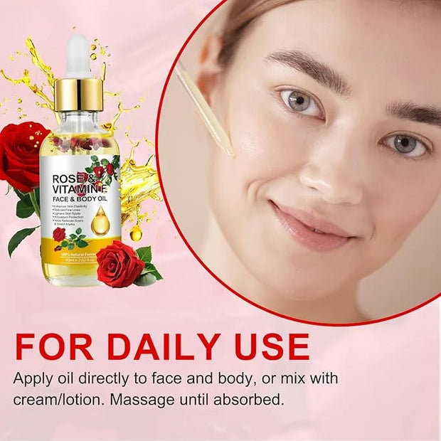 Vitamin E Oil, Rose Oil, Vitamin E Oil for Face, Organic Vitamin E Oil, Rose & Vitamin E Moisturizer Oil for Face and Skin...
