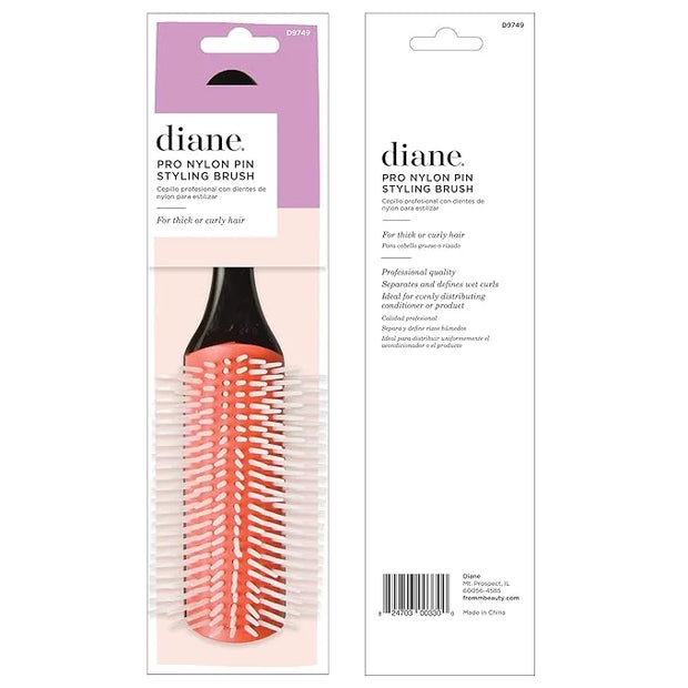 Diane 9-Row Professional Styling Brush, Nylon Pins for Thick or Curly Hair, Use with Wet Hair and Distributing Conditioner...