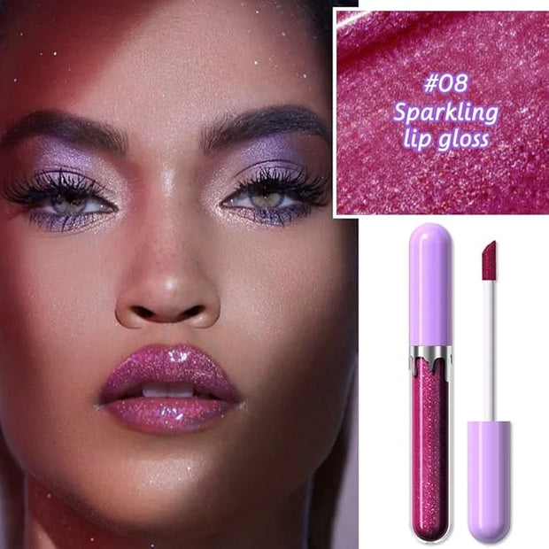 Glitter Liquid Lip Gloss,Plum Shimmer Lipstick, Waterproof Shimmer Lip Stain Lip Glaze, High Shine Long Lasting Shiny Lip ...