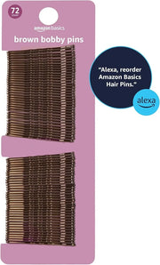 Amazon Basics Bobby Pins, Brown Hair Pins for all Hair types, 72 Count - Product Image