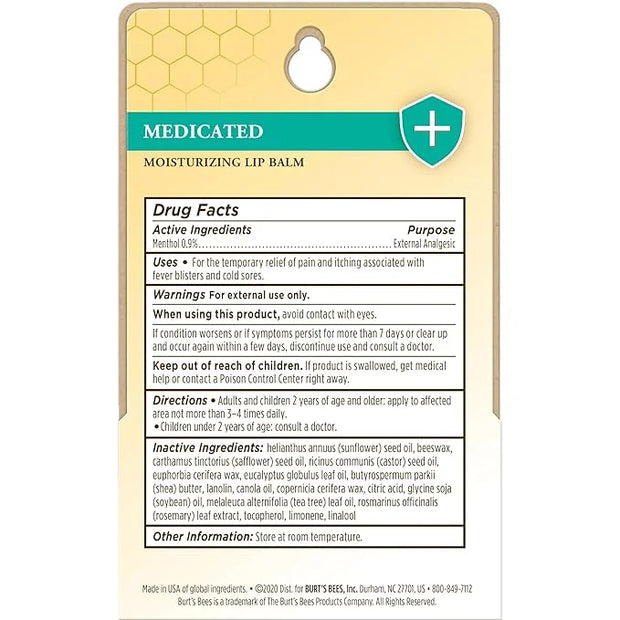 Burt's Bees Medicated Lip Balm, With