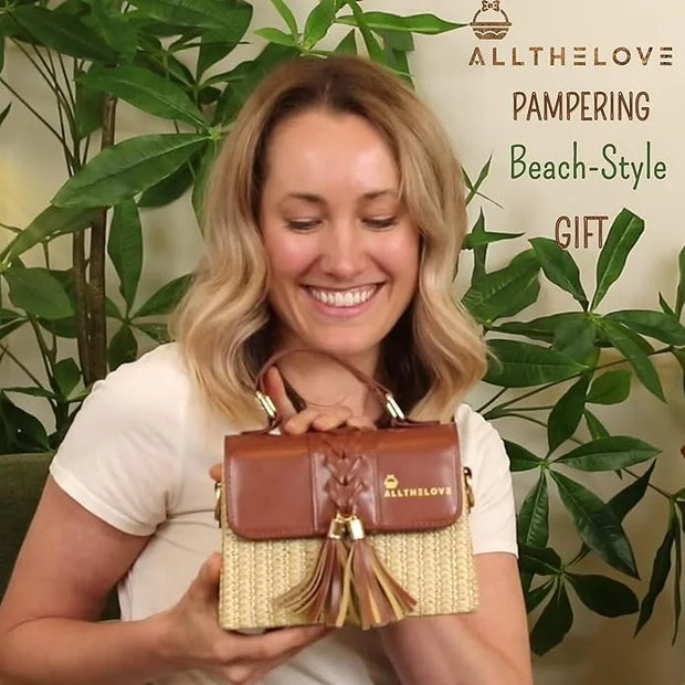 New Mom Spa Package – Luxury New Mom Care Set for Women with Chic Rattan Purse, Clickable Planner Download, Affirmation Ca...