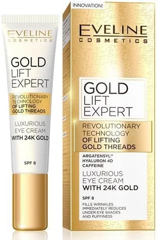 NEW EVELINE Gold Lift Expert Eye Cream 15ml Anti Wrinkle, Reduce Under Eye shade - Product Image