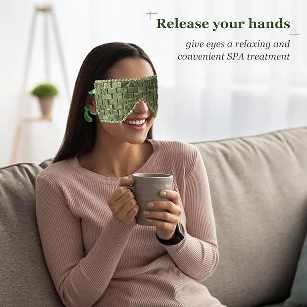 Jade Eye Mask,Large Facial Cooling Mask with Green Ear Strings 100% Real Jade for Hot & Cold Therapy,Green Jade Facial Eye...