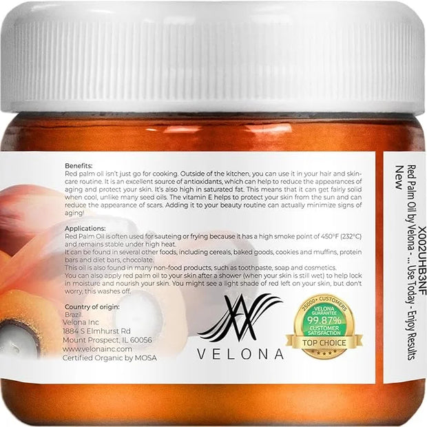 velona USDA Certified Organic Red Palm Oil 2 Fl Oz | Food and Cosmetic Grade | in jar | Extra Virgin, Cold Pressed | Skin,...