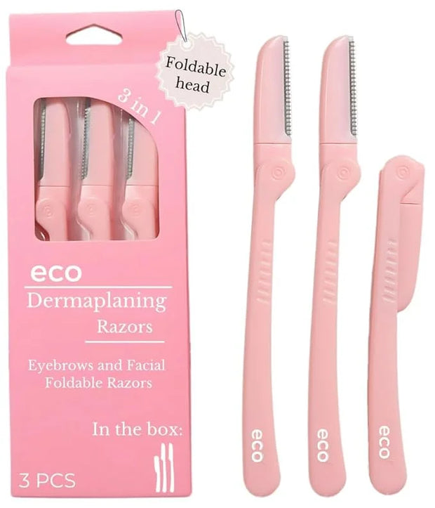 Dermaplaning Tool - Foldable Facial Razor for Women and Men, (3ct) | Womens Facial Peach Fuzz Remover & Eyebrow Trimmer, D...
