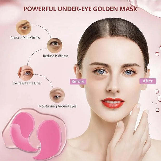 2 Packs 60 Pcs Under Eye Patches, 24K Gold+Pink, 30 Pairs Women Undereye Mask for Puffy Eyes Dark Circles Treatment, Men C...