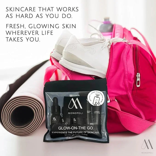 Monopoli Skin Travel Skincare Set | Airplane-Friendly Sizes | Complete Facial Skin Care Kit with BHA Serum, Vitamin C, Moi...