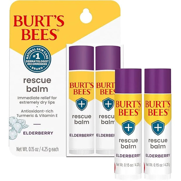 Burt's Bees Rescue Balm Elderberry Lip Balm, With Antioxidant-Rich Elderberry, Tint-Free, Natural Origin Lip Care, 2 Tubes...