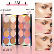 16 Colors Blush Contour Highlighter Makeup Palette, All-in-One Shimmer Silky Matte Mineral Blush Powder Face Sculpting Bro...