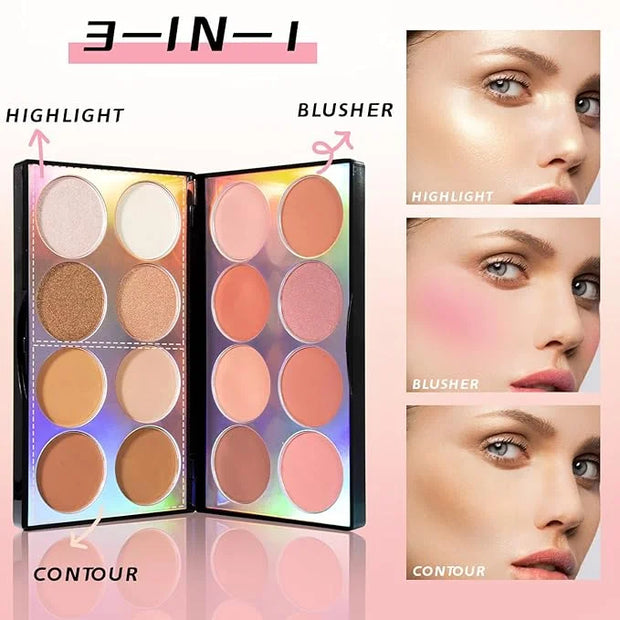 16 Colors Blush Contour Highlighter Makeup Palette, All-in-One Shimmer Silky Matte Mineral Blush Powder Face Sculpting Bro...