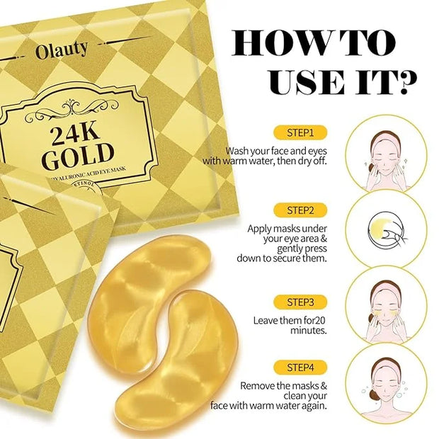 30 Pairs 24K Gold Eye Masks, Collagen Eye Patches for Puffy Eyes and Dark Circles Treatments, Reduce Undereye Bags,Wrinkle...