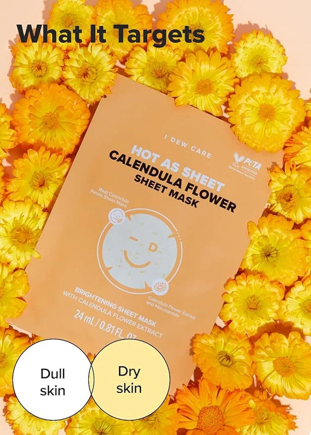 I DEW CARE Real Herb Calendula Sheet Face Mask - Hot As Sheet | Korean Face Masks Skincare, Moisturizing and Calming for D...