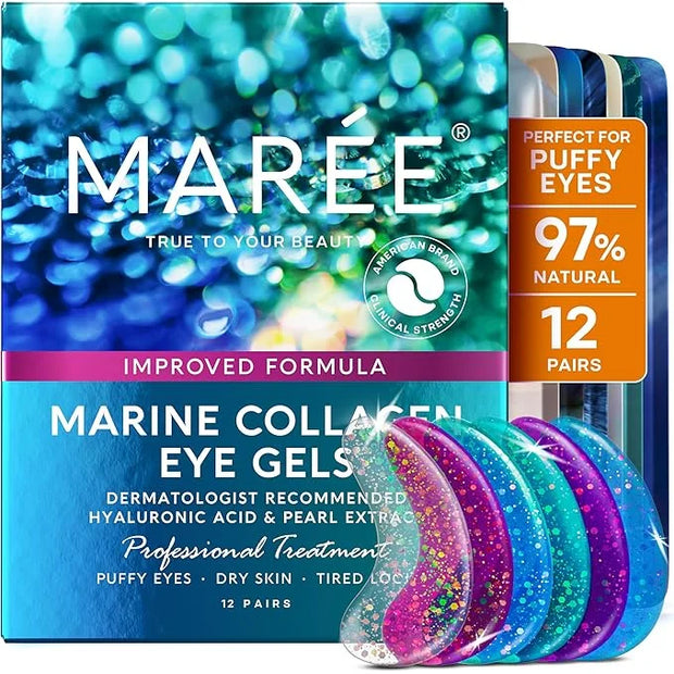 MAREE Eye Gels - Under Eye Patches for Puffy Eyes and Dark Circles with Natural Marine Collagen & Hyaluronic Acid - Anti-A...