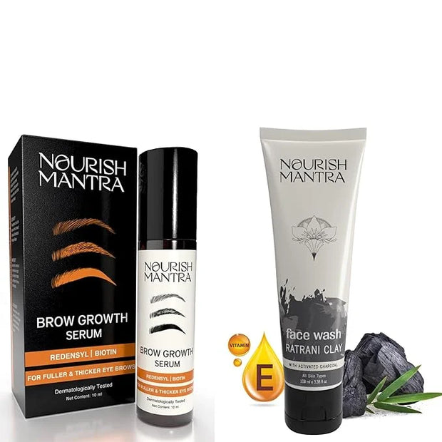 Nourish Mantra Eyebrow Growth Serum 10 ml and Ratrani Moroccan Lava Face Wash 100 ml - Product Image