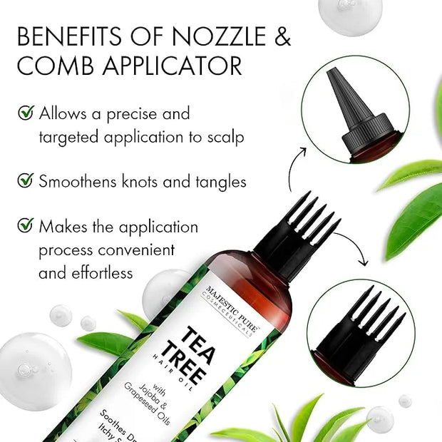 Majestic Pure 100% Pure Tea Tree Oil with Biotin for Hair Care, Strengthening, Nourishing, and Volumizing Formula with Joj...