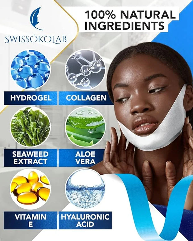 SWISSÖKOLAB Double Chin Reducer V Line Lifting Mask Face Slimming + Under Eye Patches For Puffy Eyes 24k Gold Eye Mask For...