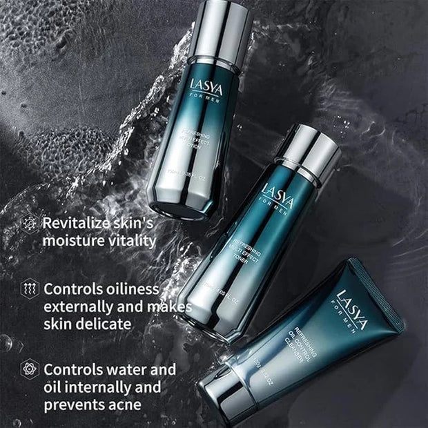 Oil Control Skin Care Set For Men 3-In-1 Skin Care Routine With Cleanser Toner Lotion 3 Step Skin Care Routine - Product I...