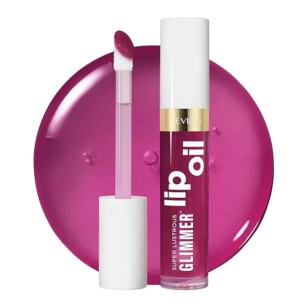 REVLON Super Lustrous Glimmer Lip Oil, Moisturizing & Tinted, Shiny Finish, Made with Plant-Based Squalane, 006 Plum Pop, ...