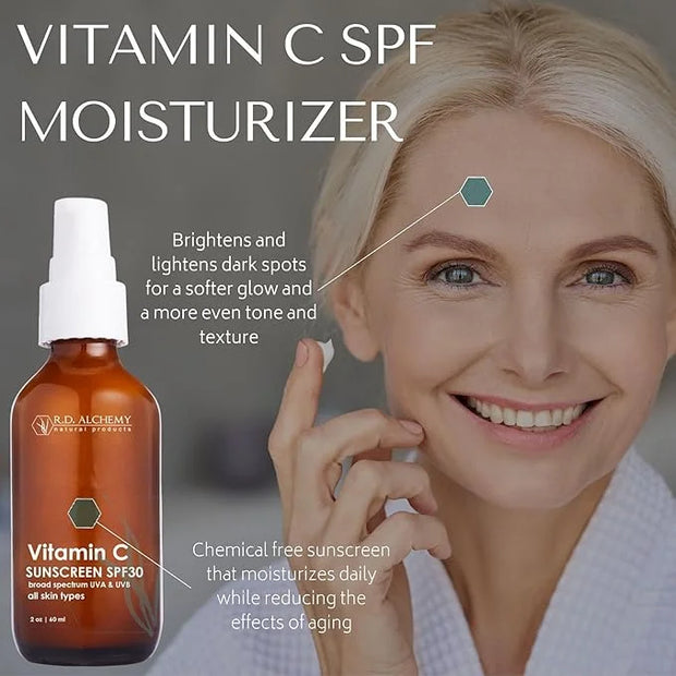 RD Alchemy - Natural & Organic Vitamin C SPF 30 Moisturizing Mineral Sunscreen. Non-Nano Zinc & Titanium - Lightweight Non...