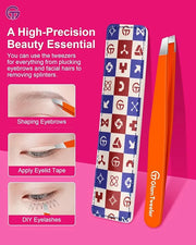 Expert Eyebrow Hair Removal Tweezer with Leather Case, GlamTweeler High Precision Slant Tip Stainless Steel Tweezers for M...