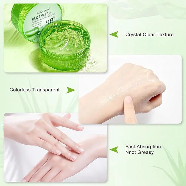Organic Aloe Vera Gel for Face Made within 12 Hours of Harvest, 98% Pure Aloe Vera Gel for Skin, Scalp, & Hair, Soothing A...