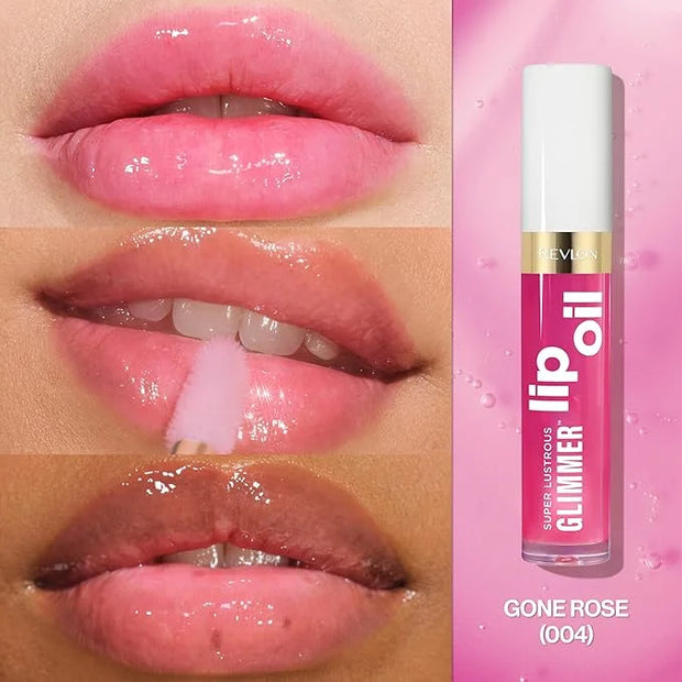 Revlon Super Lustrous Glimmer Lip Oil, Moisturizing & Tinted, Shiny Finish, Made with Plant-Based Squalane, 004 Gone Rose,...