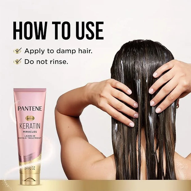 Pantene Keratin Leave-In Conditioner with Argan Oil, Protein Treatment for Dry, Damaged & Color-Treated Hair, Repairs Spli...
