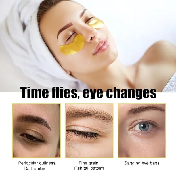 24K Gold Eye Masks, Crystal Collagen Eye Patches for Puffy Eyes, Reducing Fine Lines, Effectively Moisturizing Gold Eye Ma...