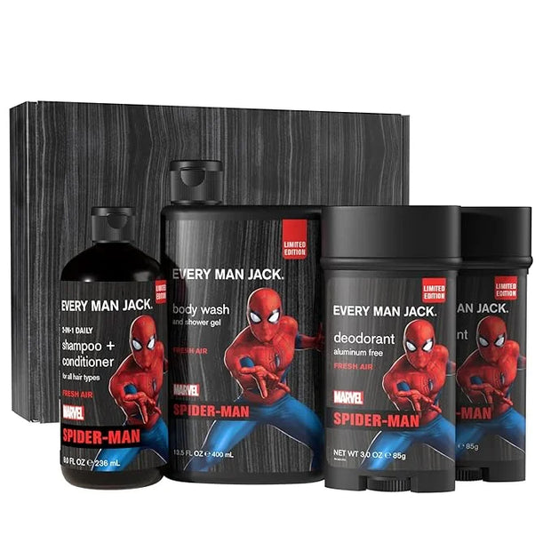 Every Man Jack Spider-Man Body Set - Perfect for Every Guy & Marvel-Lover - Bath and Body Marvel Gift Set with Clean Ingre...