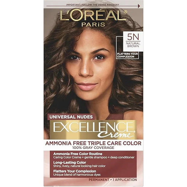 L’Oreal Paris Excellence Universal Nudes Permanent Hair Color, Ammonia Free Hair Dye for Gray Hair Coverage, 5N Natural Br...