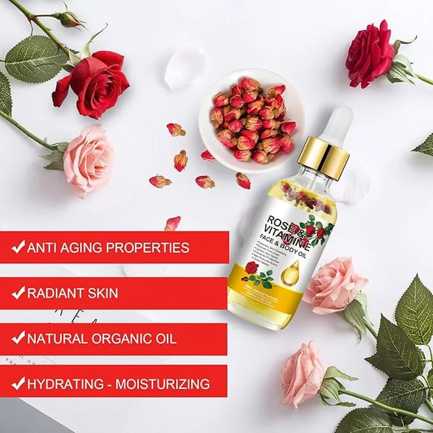 Vitamin E Oil, Rose Oil, Vitamin E Oil for Face, Organic Vitamin E Oil, Rose & Vitamin E Moisturizer Oil for Face and Skin...