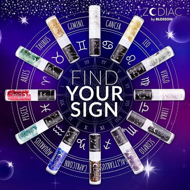 Blossom Zodiac Sign Vanilla Scented Moisturizing Roll-On Lip Gloss with Crystals + pH Technology Color Changing Crystal St...