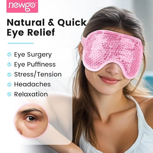 NEWGO Cooling Gel Cold Eye Mask for Puffy Eyes, Reusable Ice Pack with Soft Plush Backing for Dark Circles, Migraine, Stre...