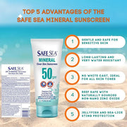Safe Sea Zinc Oxide Sunscreen SPF50 | Clear Mineral Face Sunscreen Without White Cast | Anti-Jellyfish Sting Protective Lo...