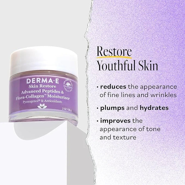 DERMA-E Advanced Peptides and Vegan Flora-Collagen Moisturizer – Double Action Collagen Face Cream with Peptide Complex – ...