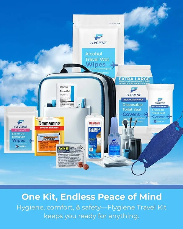 Travel Kit – Complete Airplane Travel Essentials Set for Men, Women, & Kids with Washable Case – 22-Piece TSA-Friendly Ess...