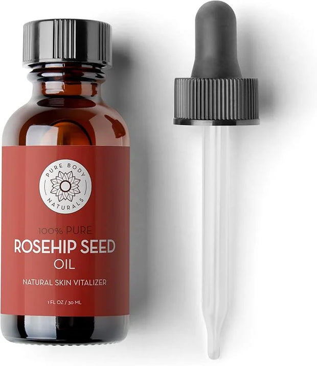Pure Body Naturals Rosehip Facial Oil, 1 fl oz - for Face, Nails, Hair and Skin - Cold Pressed and Unrefined Moisturizing ...