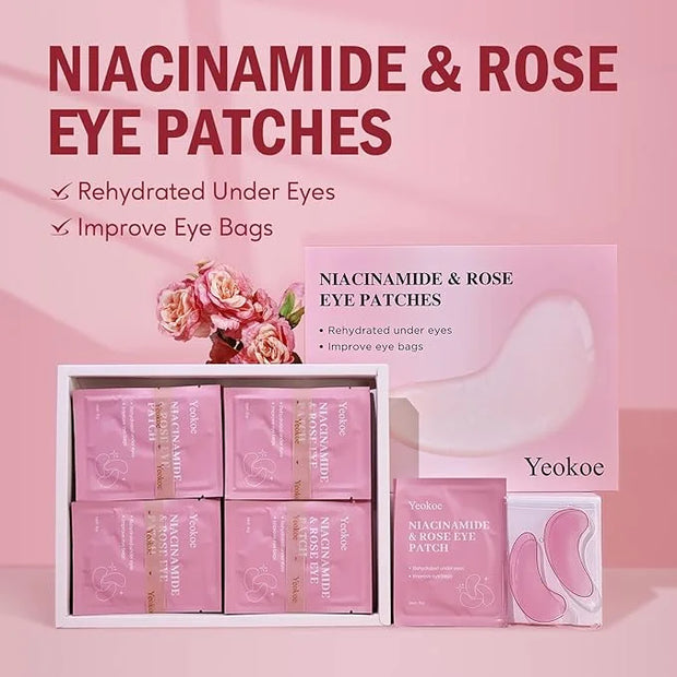 Under Eye Patches for Dark Circles,Puffy Eyes,20 Pairs Face Masks SkinCare With Niacinamide and Rose for Rehydrated - Prod...