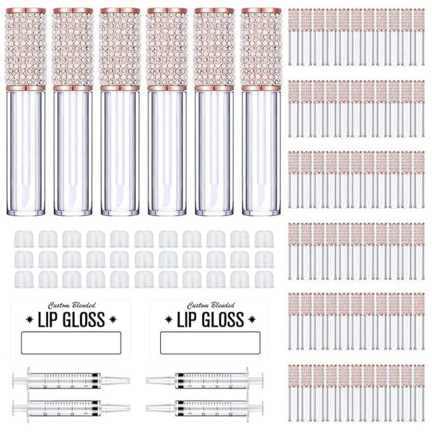 AMORIX 72 Pack 5ml Lip Gloss Tubes with Wand 5ml Empty Rhinestone Lip Gloss Containers Cute Lipgloss Bottles Lip Gloss Sup...