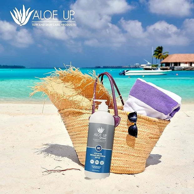 Aloe Up Sport Sunscreen Lotion SPF 30 - Broad Spectrum UVA/UVB Sunscreen Protector for Face and Body With Hydrating Aloe V...