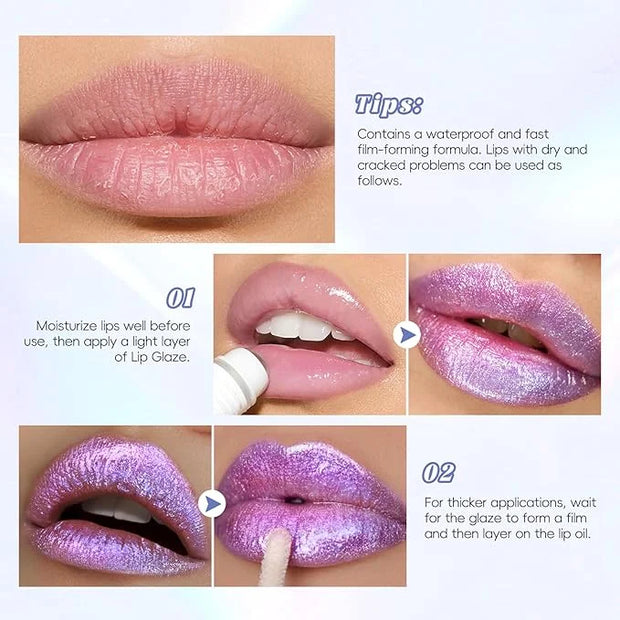 Purple Glitter Lip Gloss Liquid Lipstick, Diamond Shimmer Metallic Sparkly Iridescent Chameleon Lilac Lip Gloss Gift for W...