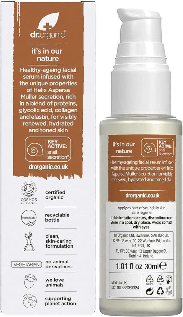 Dr. Organic Snail Gel Facial Serum | Hydrates and Restores Skin, Reduces Fine Lines, Natural, Certified Organic, Paraben &...