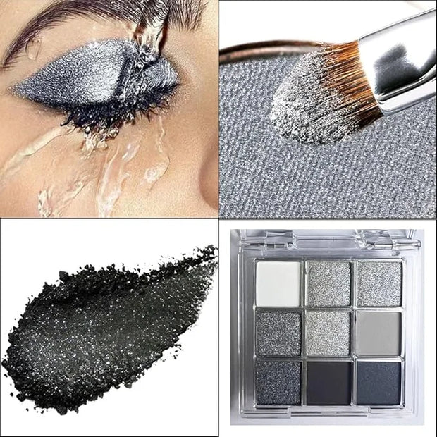 Black Smoky Eye shadow Palette, 9 Colors True Black Dark Grey Smokey Goth Makeup Pallet, 9 Soft Matte Shimmer High Pigment...