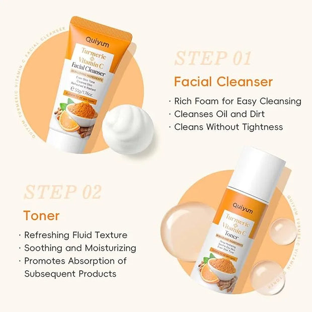 Turmeric Vitamin C Skin Care Set,5 Piece Gentle Skin - Turmeric Cleanser,Toner,Serum,Eye Cream,Moisturizer,to Cleanses, So...