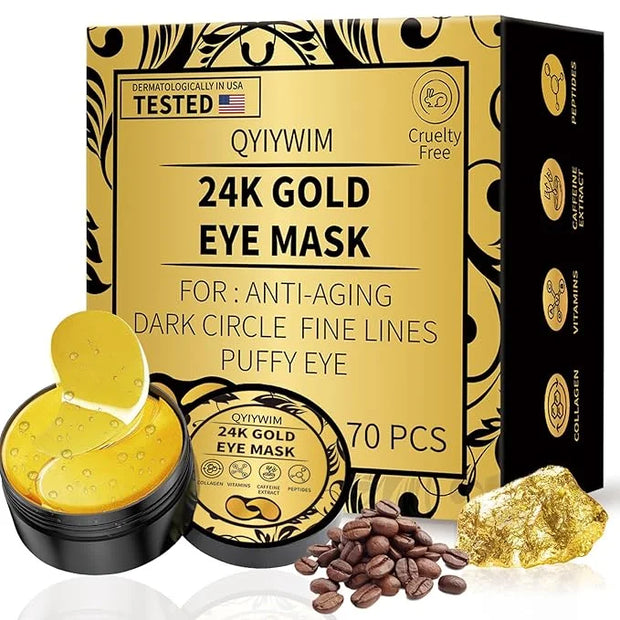 Under Eye Patches 70PCS, 24K Gold Eye Patches for Puffy Eyes Treatment, Under Eye Masks for Dark Circles and Puffiness, No...