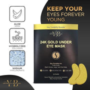 24k Gold Under Eye Patches (20 Pairs), facial wrinkle patches, Hyaluronic Acid, Aloe Vera, Collagen Skin Care anti wrinkle...